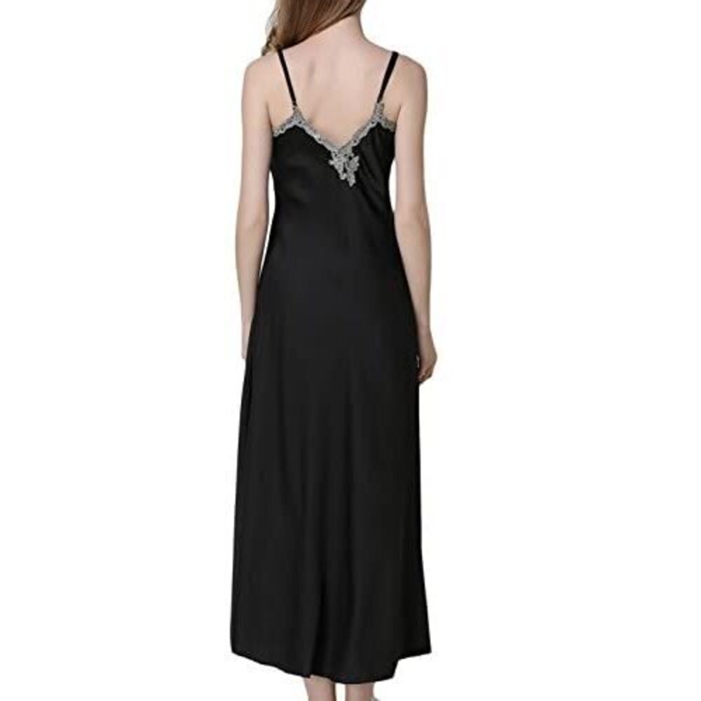 7908 2 Piece Satin Nightgowns and Robe Set Sexy Lace Silk Slip Dress Long - Picture 4 of 6